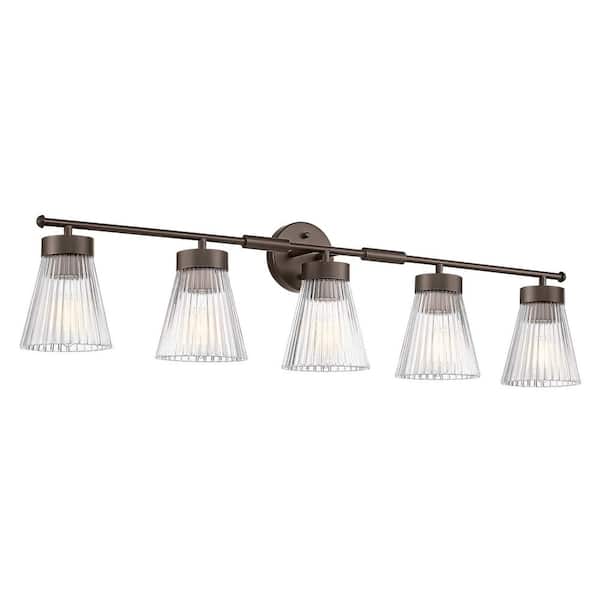 41 in. 5 Light Oil Rubbed Bronze Vanity Light with Glass Shade