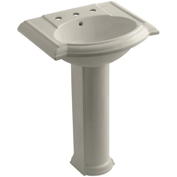 KOHLER Devonshire Vitreous China Pedestal Combo Bathroom Sink with 8 in. Widespread Faucet Holes in Sandbar with Overflow Drain