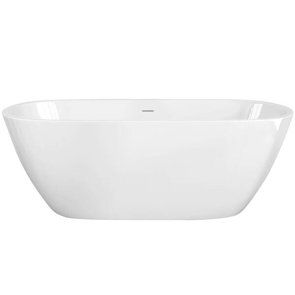 Zeafive Dan 59 in. x 28.8 in. Acrylic Freestanding Soaking Bathtub Flatbottom Oval Tub with Anti-Clogging Drain in Glossy White