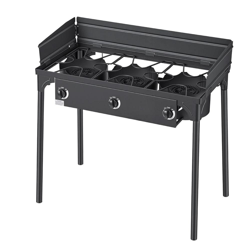3-Burner Outdoor Propane Gas Stove, 225,000 BTU LPG Camping Cooker, Durable Carbon Steel Design with Shield, Tall Stand price history on PriceWatchPro