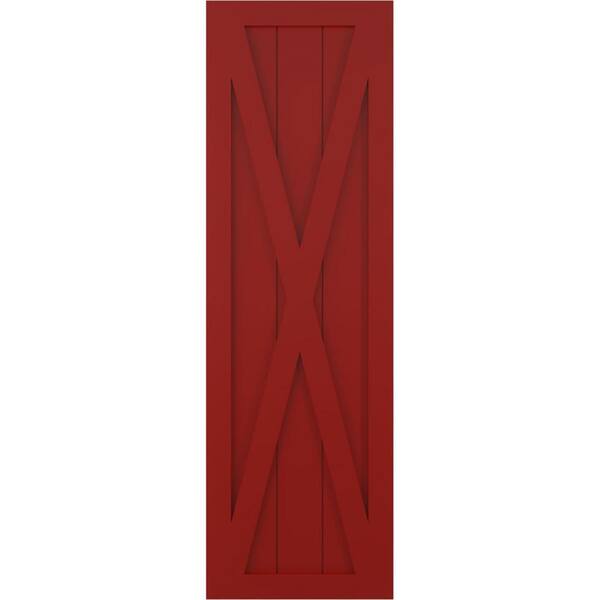 Ekena Millwork 18 in. x 58 in. True Fit PVC Single X-Board Farmhouse Fixed Mount Board and Batten Shutters Pair in Fire Red