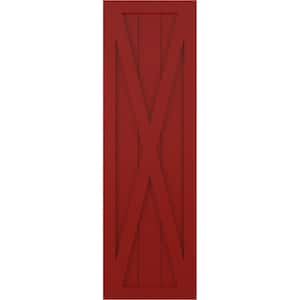 18 in. x 59 in. True Fit PVC Single X-Board Farmhouse Fixed Mount Board and Batten Shutters Pair in Fire Red