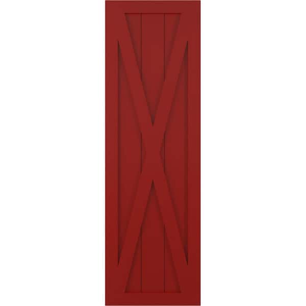 Ekena Millwork 18 in. x 67 in. True Fit PVC Single X-Board Farmhouse Fixed Mount Board and Batten Shutters Pair in Fire Red