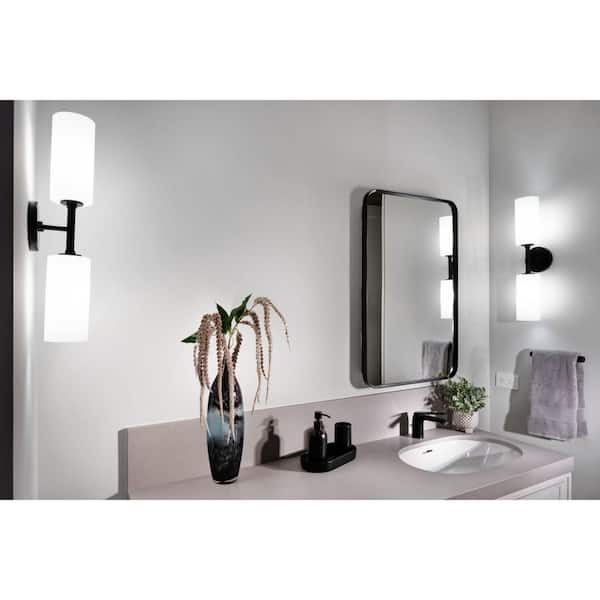 Cofield Collection 22-1/2 in. 2-Light Matte Black Transitional Wall Bracket with Etched Glass Shades