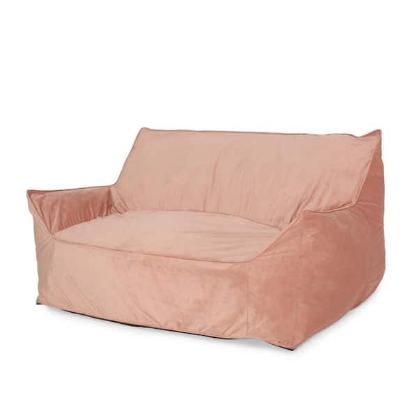 Noble House Pickerel 2-Seater Pink Velveteen Oversized Bean Bag Chair with Armrests
