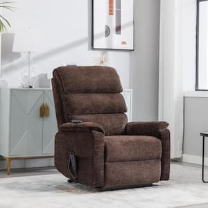 Brown Chenille Dual Motor Infinite Position Up to 350 lbs. Power Lift Recliner Chair with Heat Massage