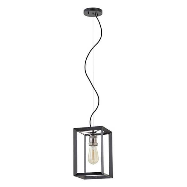 Home Decorators Collection Walden Forge 1-Light Black Frame Pendant with Antique Nickel