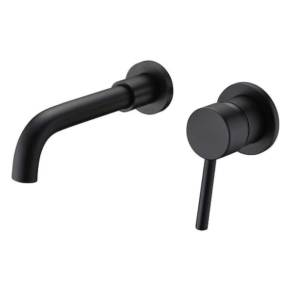 Modern Single Handle Wall Mounted Bathroom Faucet in Matte Black