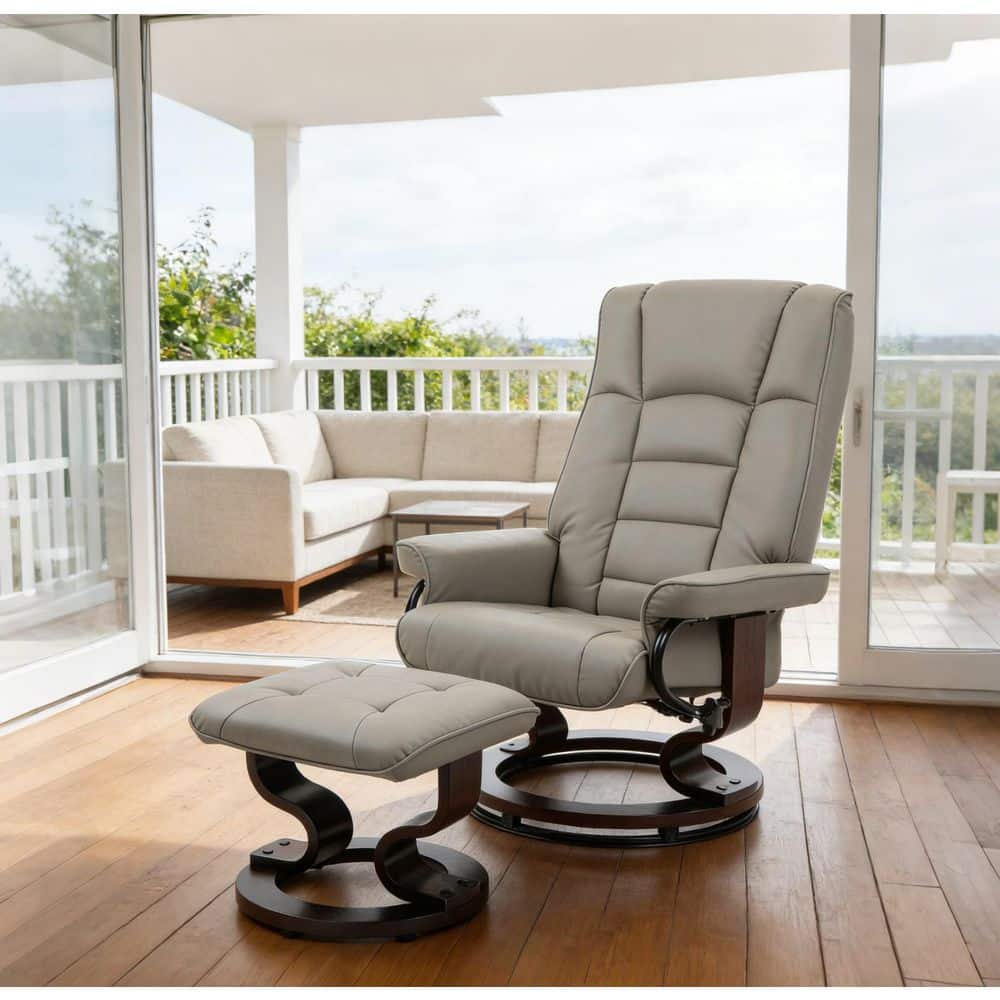 Gray Faux Leather Swivel Outdoor Recliner with Adjustable Backrest