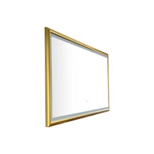 48 in. W x 30 in. H Large Rectangular Aluminium Framed Dimmable Wall Bathroom Vanity Mirror in Gold