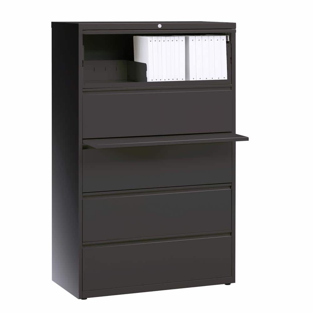 Charcoal 36" Wide 5 Drawer Lockable Lateral File Cabinet