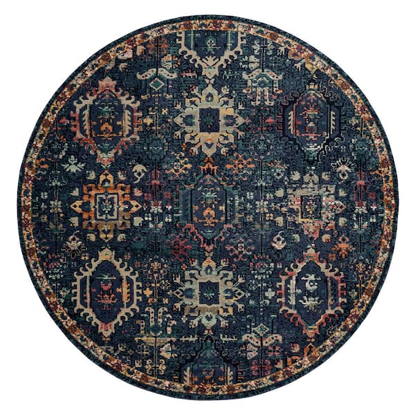 Home Decorators Collection Medallion Blue 7 ft. 10 in. Round Indoor Area Rug