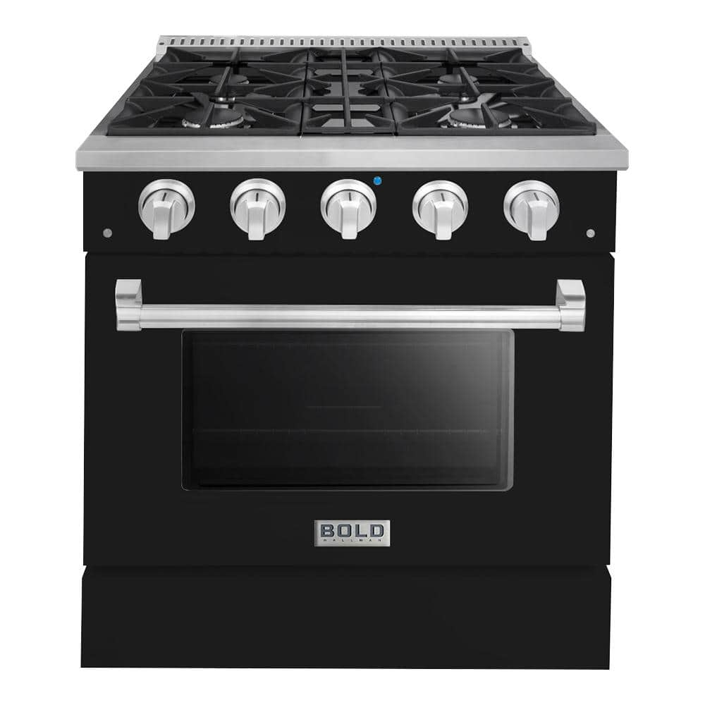 BOLD 30"" 4.2 Cu.Ft. 4 Burner Freestanding Dual Fuel Range with Gas Stove and Electric Oven in Black Stainless steel -  Hallman, HBRDF30CMGB