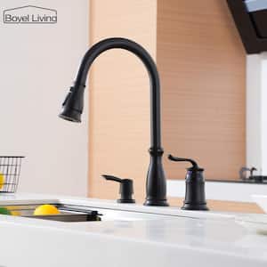 3-Spray Patterns 1.8 GPM Single Handle No Sensor Pull Down Sprayer Kitchen Faucet with Soap Dispenser in Matte Black