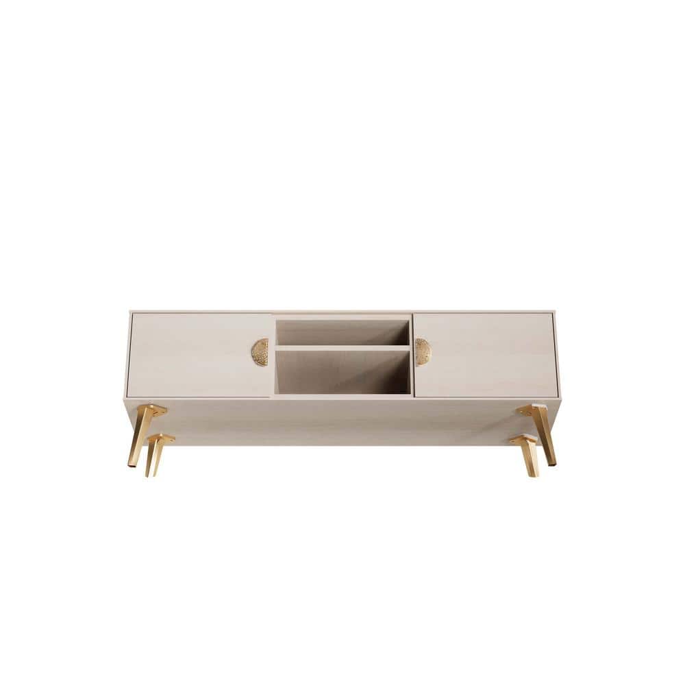 Haley White Wood Mid-Century Modern TV Stand with Cabinet