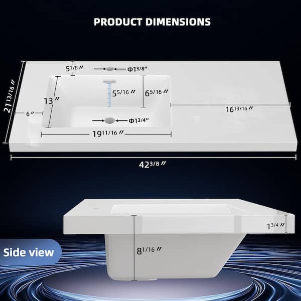 Zeafive Tor 42 in. W x 22 in. D Solid Surface Cultured Marble