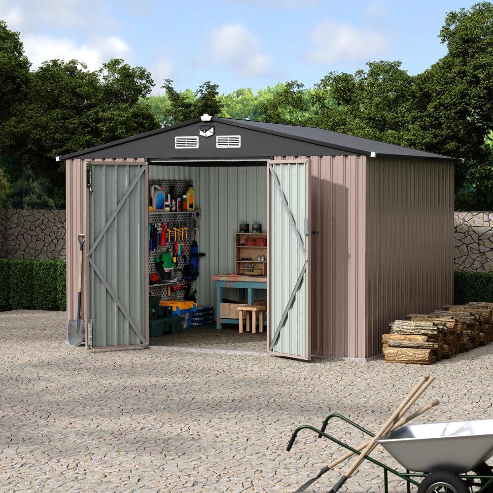 8x10 FT Outdoor Metal Storage with Lockable Door & Air Vents Rainproof Large Metal Tool with Motion-Sensor Light Black price history on PriceWatchPro