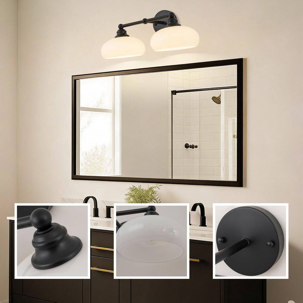 18 in.2-Light Modern Black Bathroom Vanity Light, Opal Glass Wall Sconce with E26 Base for Bathroom, Mirror price history on PriceWatchPro