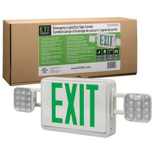 60-Watt Equivalent Integrated LED White with Green Letters Emergency Light Exit Sign Combo Battery Backup 6500K