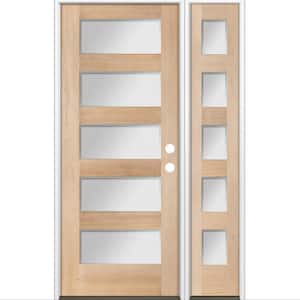 50 in. x 80 in. Modern Douglas Fir 5-Lite Left-Hand/Inswing Frosted Glass Unfinished Wood Prehung Front Door