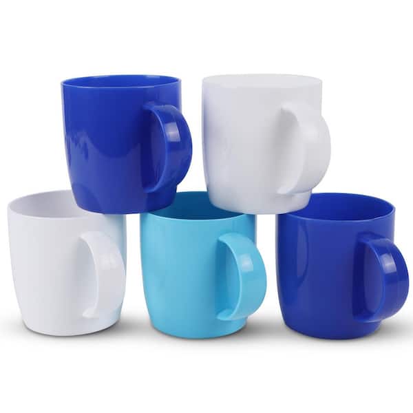 13 oz. Muticolor Beverage Mugs (Set of 5), Reusable Plastic Drinking Cup with Handle, BPA Free Dishwasher Safe
