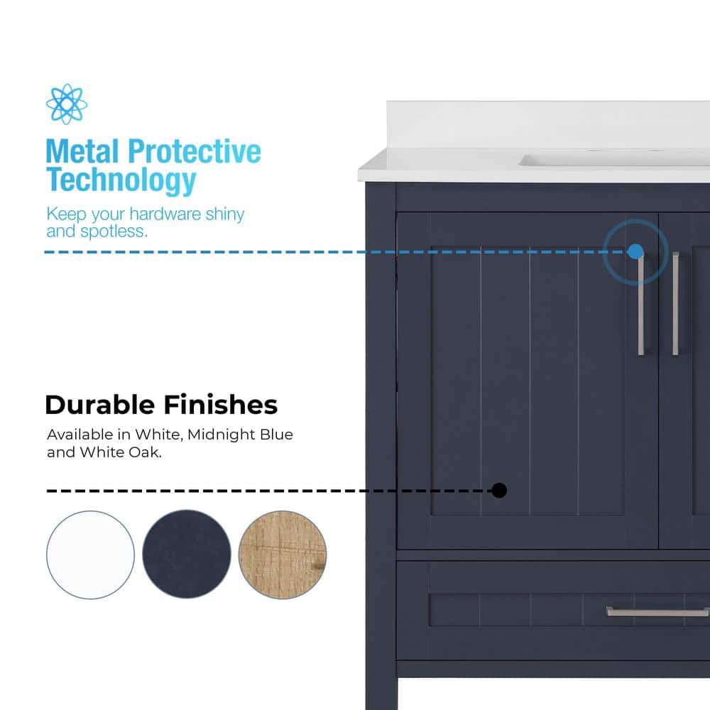 Midnight Blue 36" Freestanding Bathroom Vanity with Marble Top