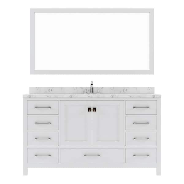 Virtu USA Caroline Avenue 60 in. W x 22 in. D x 35 in. H Double Sink Bath Vanity in White with Quartz Top and Mirror