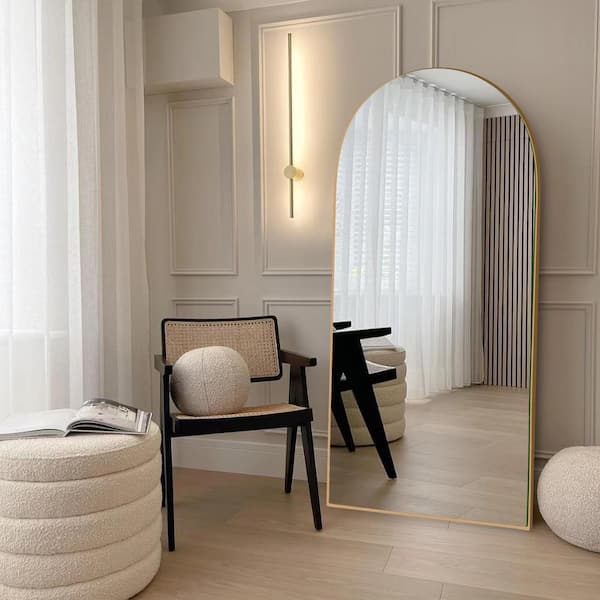 Sxiawe 24 in. W x 71.1 in. H Modern Classic Arched Gold Wood Oversized Full Length Floor Mirror