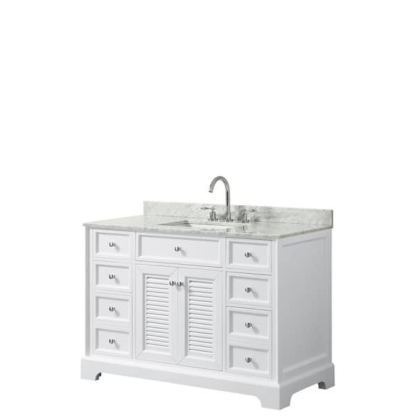 Wyndham Collection Tamara 48.5 in. Single Bathroom Vanity in White with Marble Vanity Top in White Carrara with White Basins