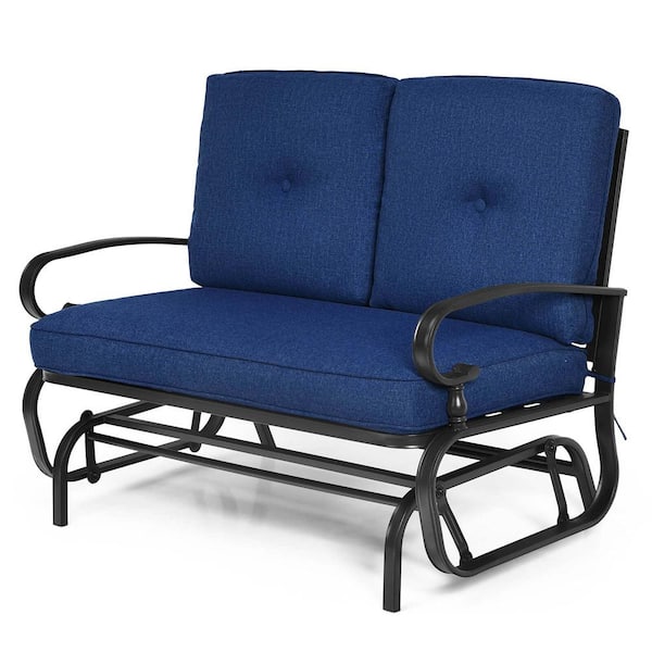 Costway 2-Person Metal Outdoor Glider with Navy Cushion