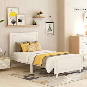 White Twin Size Wood Kids Platform Bed Frame with Headboard and Footboard