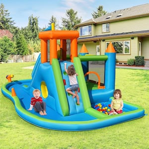 Fabric Inflatable Water Slide Kids Bounce House Splash Pool without Blower