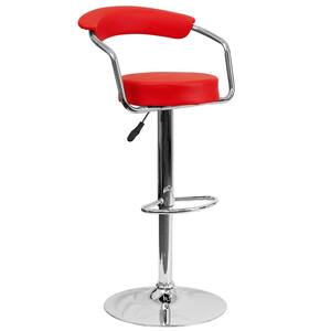 33.25 in. Adjustable Height Red Cushioned Bar Stool