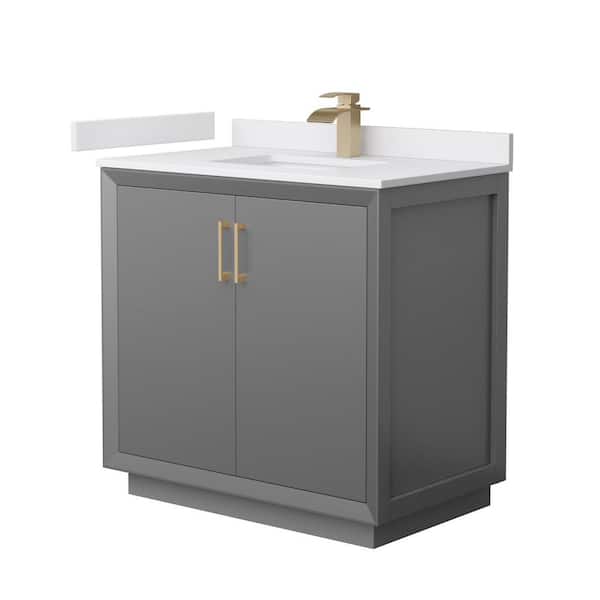 Wyndham Collection Strada 36 in. W x 22 in. D x 35 in. H Single Bath Vanity in Dark Gray with White Cultured Marble Top