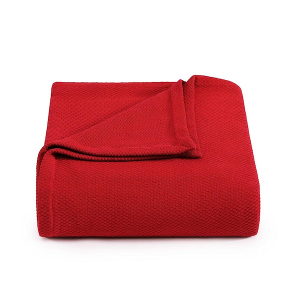 Pique Solid Red Cotton Twin Blanket