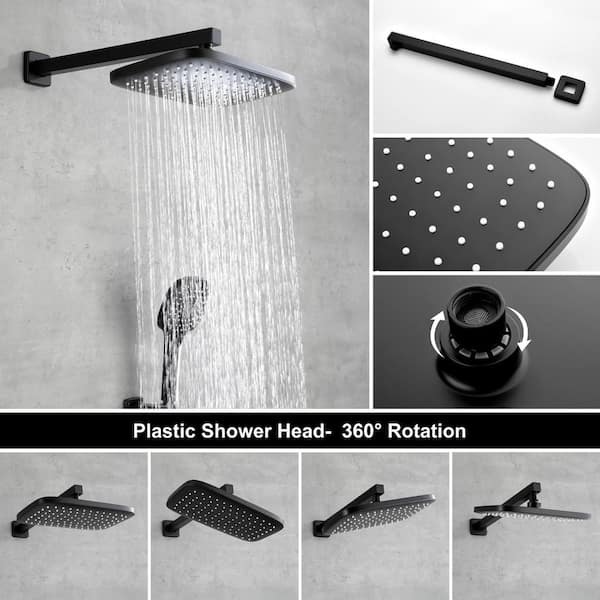 BWE Single Handle 1-Spray Round Rain Shower Faucet Set 2.5 GPM With High Pressure Shower Head Hand Shower In Matte Black A-98055-B - View #5