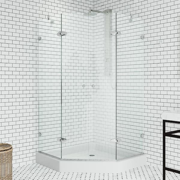 VIGO Gemini 42 in. L x 42 in. W x 79 in. H Frameless Pivot Neo-angle Shower Enclosure Kit in Chrome with 3/8 in. Clear Glass