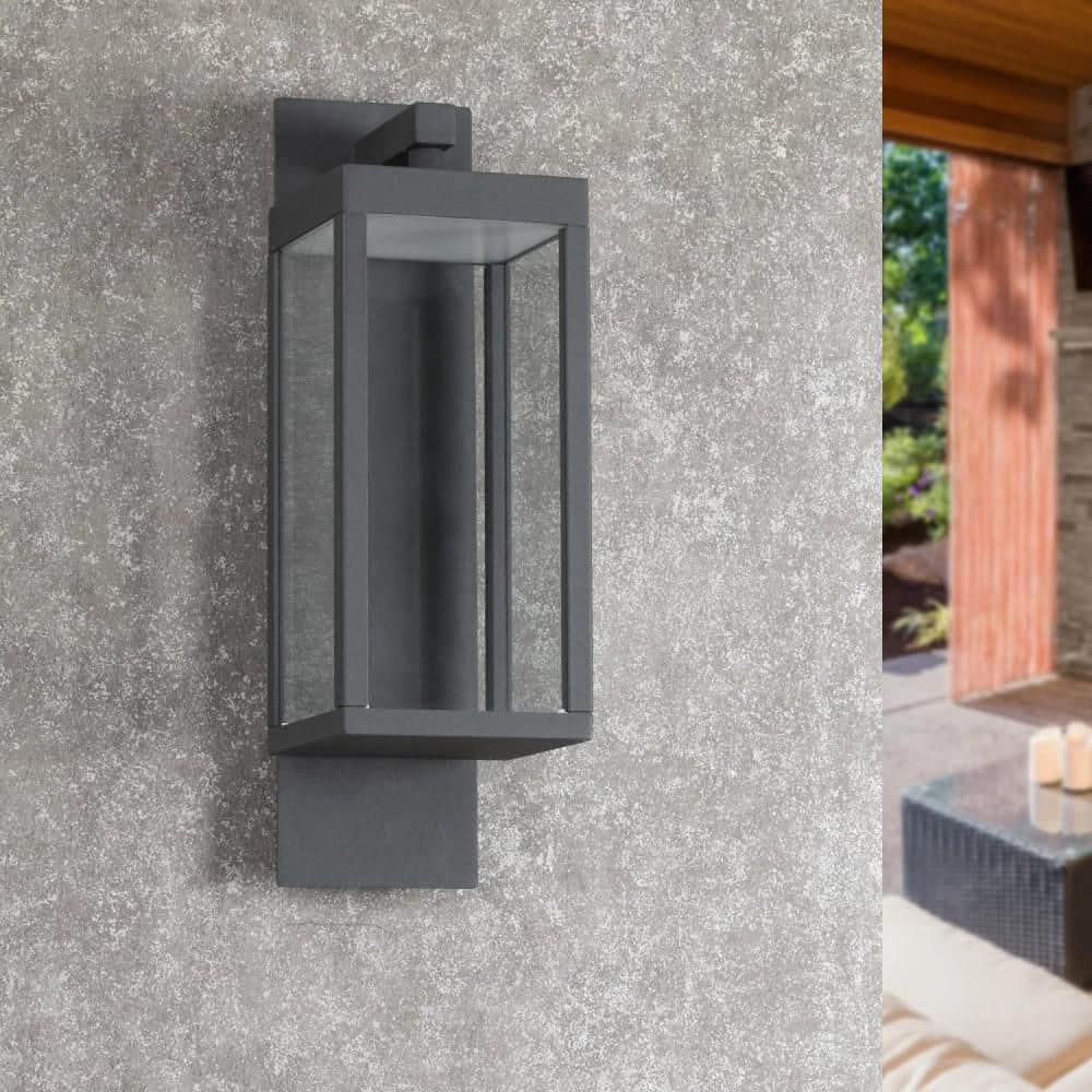 Dark Gray Wall Light Outdoor Hardwired Integrated LED Wall Mount Lamp Wall Sconce Light Fixture with Clear Glass Shade price history on PriceWatchPro