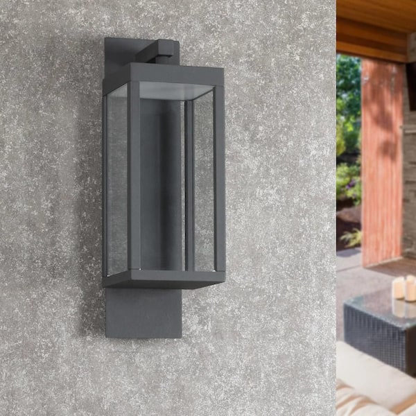 Dark Gray Wall Light Outdoor Hardwired Integrated LED Wall Mount Lamp Wall Sconce Light Fixture with Clear Glass Shade