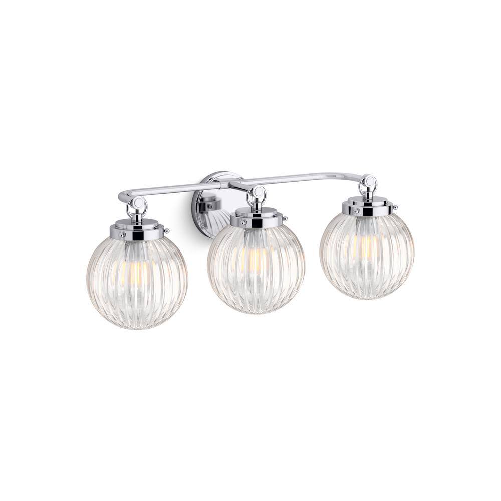 Polished Chrome Three-Light Glass Globe Sconce