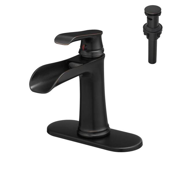 Flynama Flanna Single Handle Single Hole Bathroom Faucet with Deckplate Included in Oil Rubbed Bronze