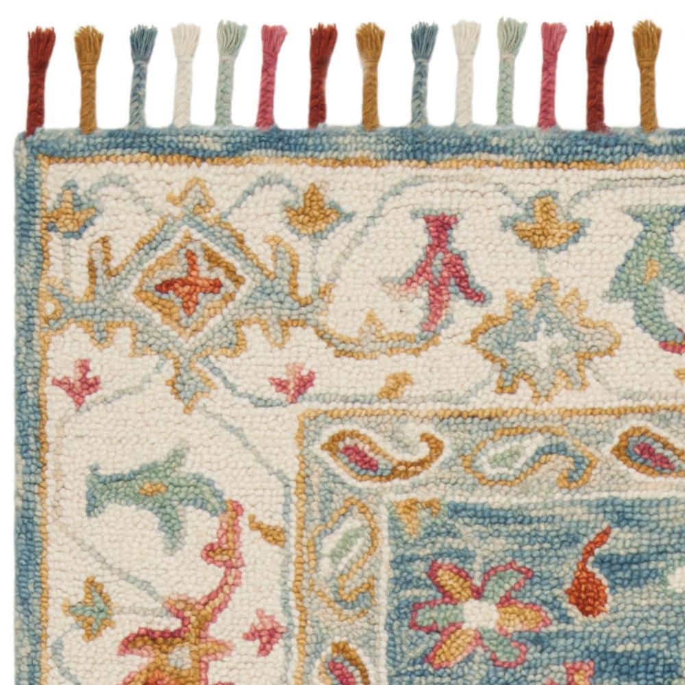 Bohemian Chic Handmade Blue Floral Wool Area Rug 9' x 12'
