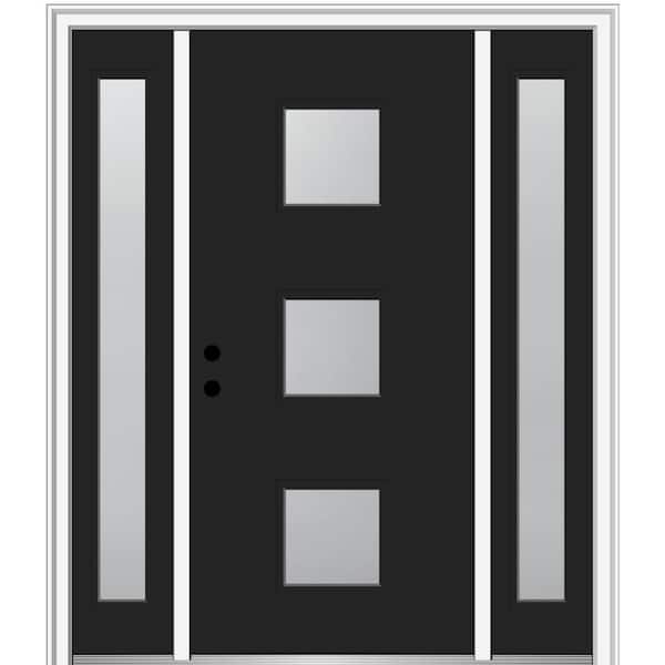 MMI Door 68.5 in. x 81.75 in. Aveline Right-Hand Inswing 3-Lite Frosted Modern Painted Steel Prehung Front Door with Sidelites