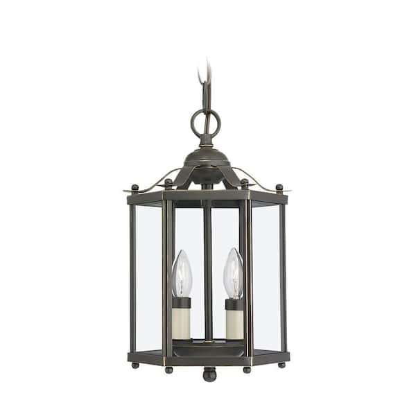 Generation Lighting Bretton 7.25 in. 2-Light Bronze Traditional Classic Semi-Flush Convertible Pendant with Clear Glass Panels