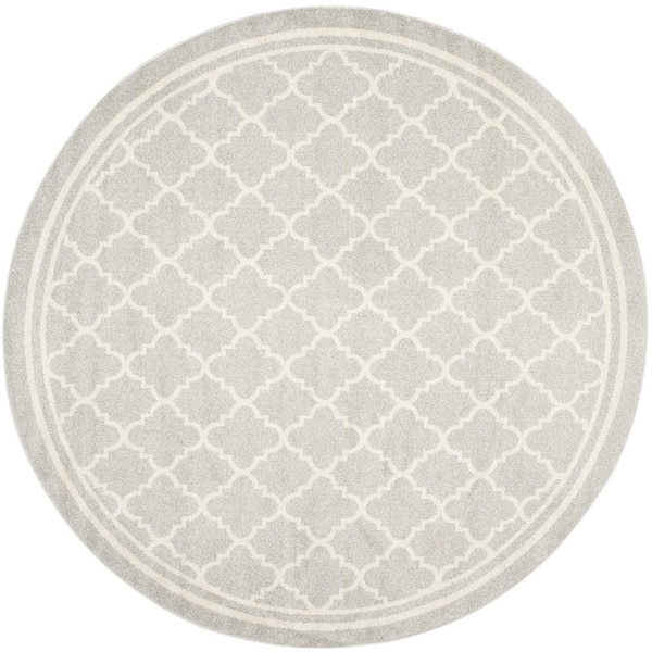 SAFAVIEH Amherst Light Gray/Beige 7 ft. x 7 ft. Round Multi-Trellis Border Area Rug