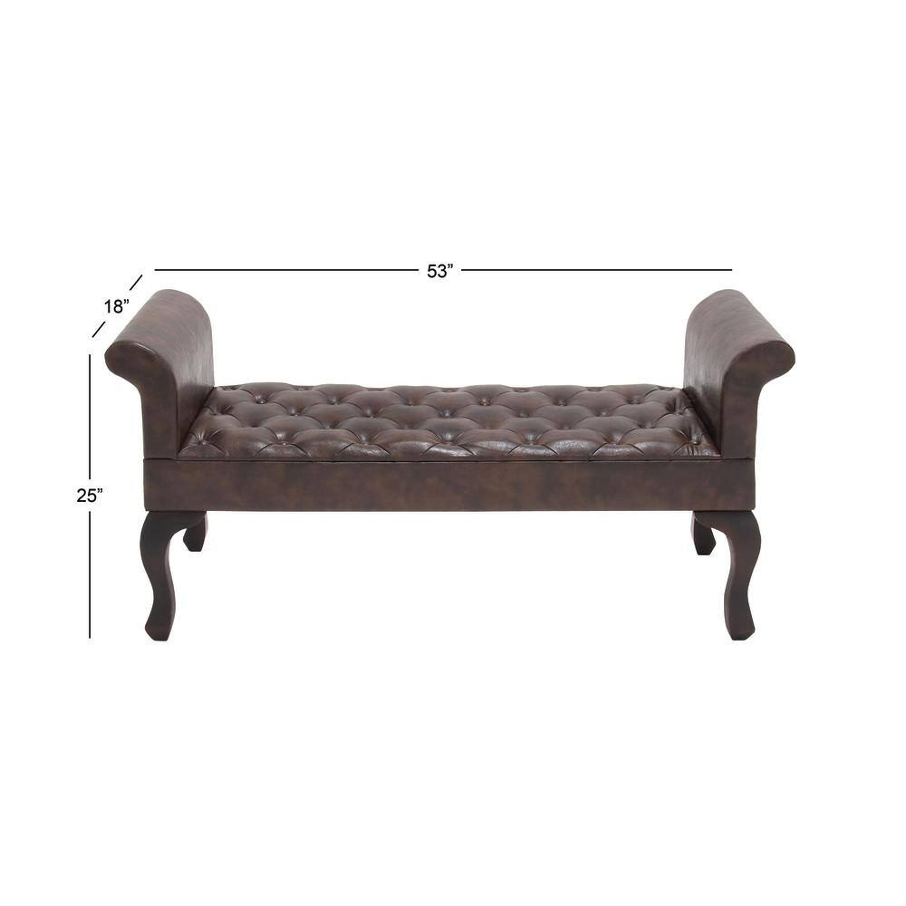 Modern 53'' Walnut Brown Leather and Wood Entryway Bench