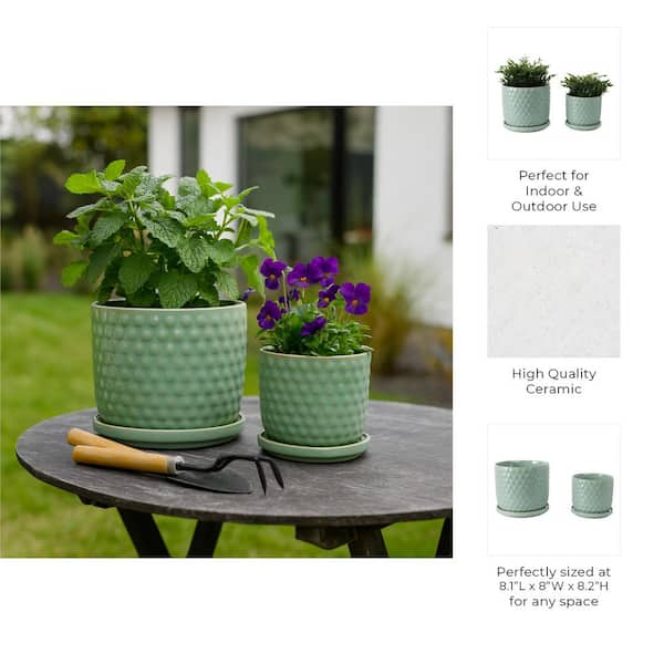 Liv & Skye 6 in. and 8 in. Green Ceramic Bubble Saucer Decorative