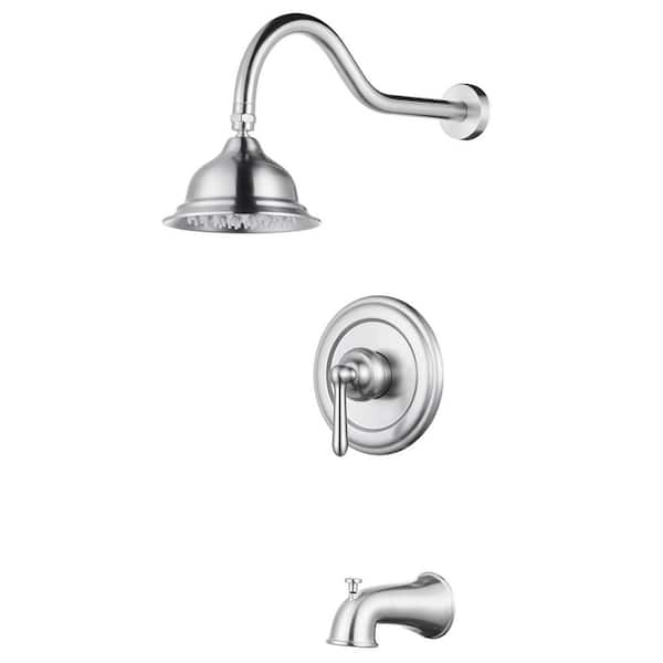Single Handle 1-Spray Tub and Shower Faucet 1.8 GPM with Brass Rough-in. Valve Included in Brushed Nickel