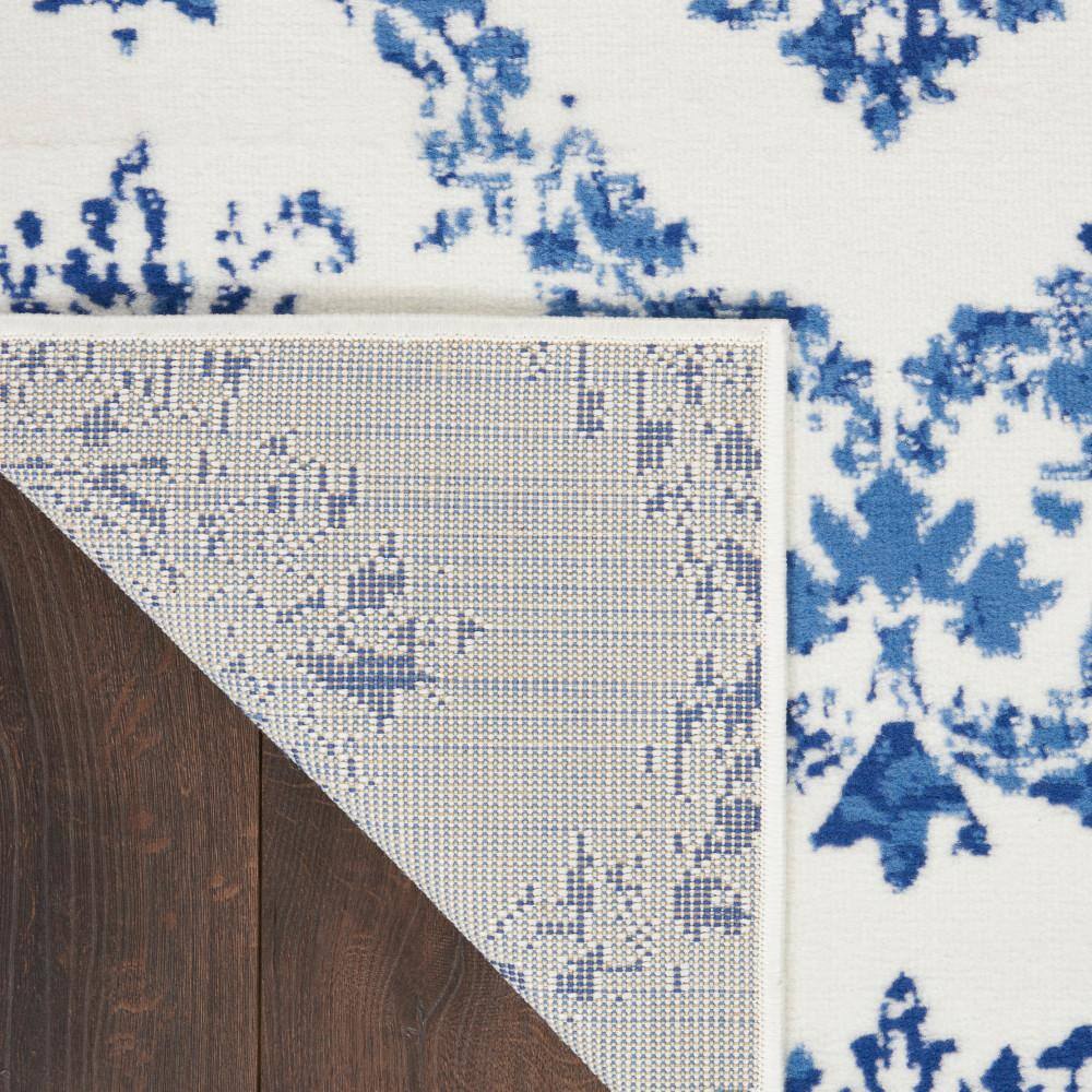 Ivory and Navy Geometric Damask 7' x 10' Area Rug