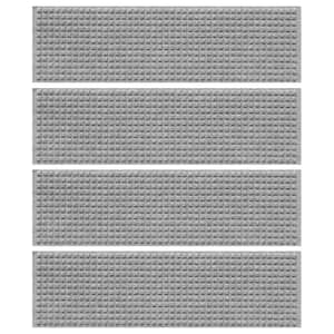 Aqua Shield Squares Medium Gray 8.5 in. x 30 in. PET Polyester Indoor Outdoor Stair Tread Covers (Set of 4)